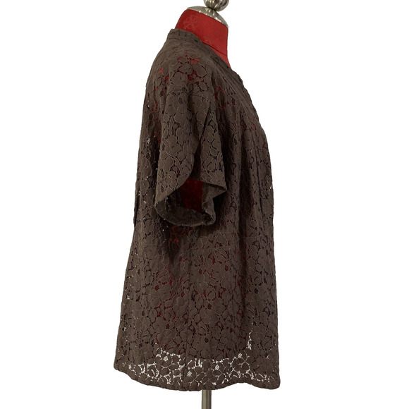 Michael Kors Plus Size Blouse Brown Lace Button Front Top Short Sleeves 3X - Picture 8 of 12